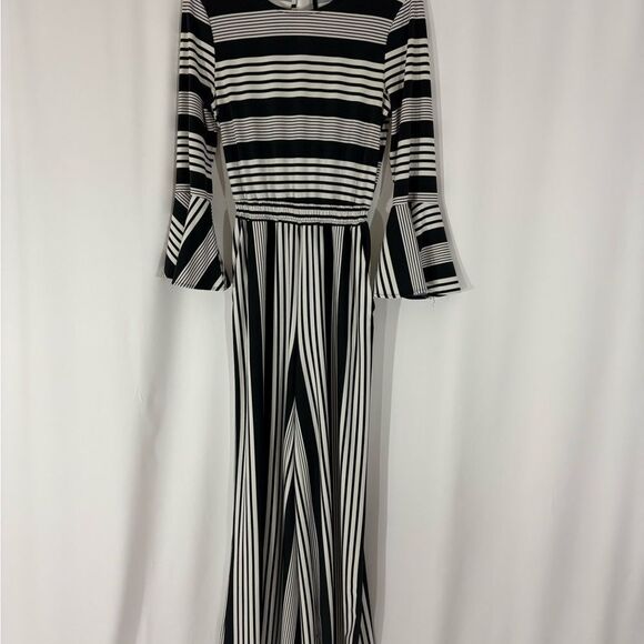 New York & Company Black and White Striped Wide Leg Jumpsuit - Picture 3 of 6